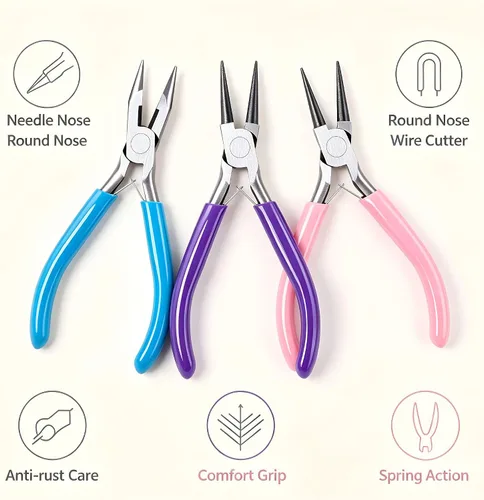 Vista 3 de Pliers 3 Pack Pliers Set Tools for Making and Nose; Round Nose; Cutters Chain; Making Cut for Use