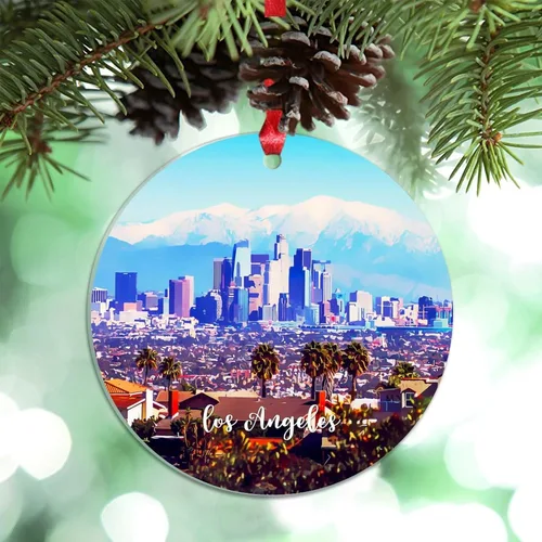 Vista 20 de Los Ángeles Beach California, Estados Unidos, decoración de árbol de Navidad, recuerdo de ciudad de campo, recuerdos de Navidad personalizados