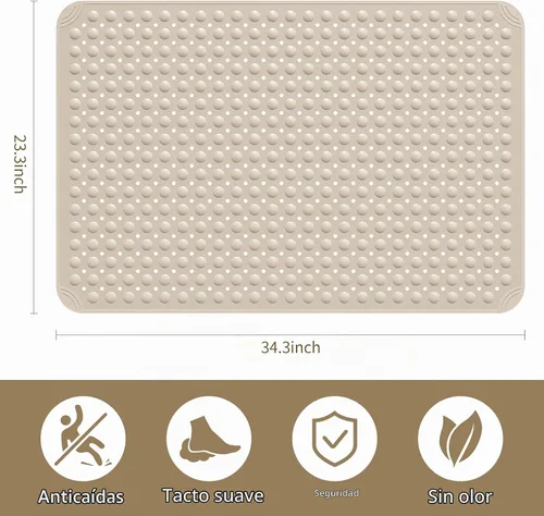 Vista 2 de Yolife Tapete de ducha extra grande, 34.3 pulgadas de largo x 23.3 pulgadas de ancho, tapete de ducha antideslizante de elastómero termoplástico