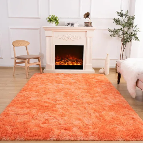Vista 143 de Softlife Alfombra naranja para dormitorio, alfombra de felpa esponjosa para sala de estar para niñas, alfombra lanuda para niños, alfombra suave