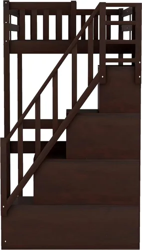 Vista 7 de Cama individual con escalera de 3 almacenajes y escritorio integrado, marco de cama de madera maciza que ahorra espacio para niños, niñas