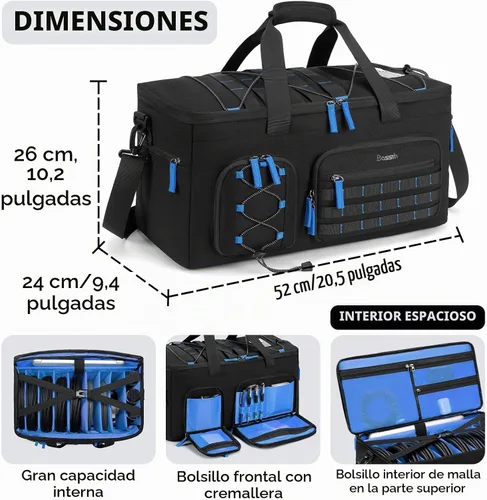 Vista 3 de Bolsa para cables DJ con divisores desmontables para equipos y equipo de música, azul