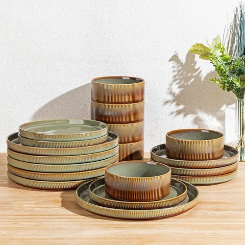 Vista 40 de TheTerra Juego de vajilla de cerámica para 4, juego de 12 platos y cuencos ligeros de porcelana, resistente a los arañazos, apto para horno