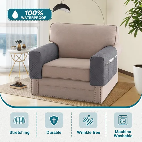 Vista 2 de Turquoize Fundas impermeables para reposabrazos de sillas y sofás, 2 unidades, protectores de brazo para sofá con bolsillo lateral, protector