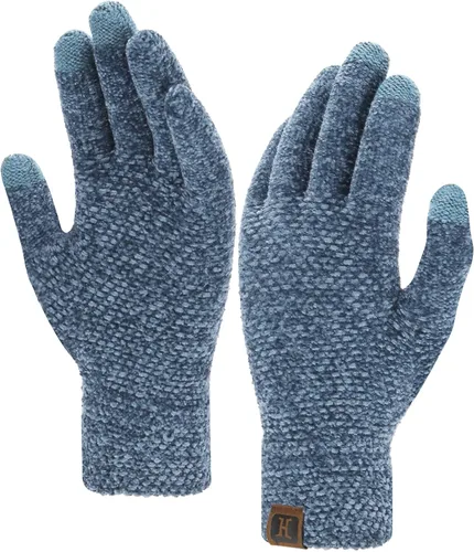 Vista 17 de FZ FANTASTIC ZONE Guantes de invierno con pantalla táctil para mujer para clima frío, guantes de punto cálidos de chenilla Beige