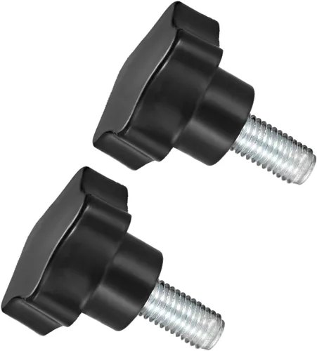 Vista 9 de Perillas de sujeción de estrella, rosca macho M6 x 0.591 in, cabeza de 1.220 in, mango de tornillo de pulgar de plástico, perno roscado negro