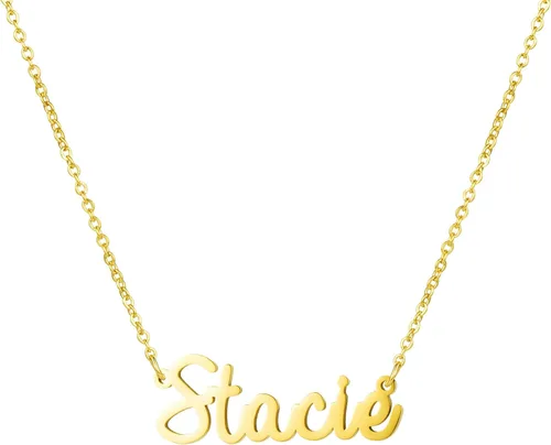 Vista 11 de Yiyang Collar con dije y nombre personalizable, de acero inoxidable, chapado en oro de 18 quilates, joyería para niñas, regalo de cumpleaños