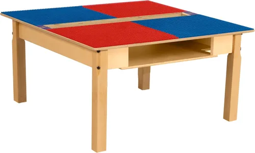 Vista 29 de Contender Time-2-Play - Mesa de madera contrachapada de abedul para niños, color azul y verde, compatible con Lego Montessori con estante para sala