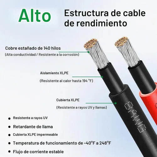 Vista 2 de XRDS -RF Cable de extensión solar 8AWG 3FT paquete de 2 unidades (rojo + negro), cable fotovoltaico con conectores solares macho/hembra, cable