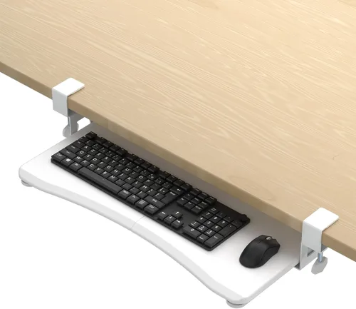 Vista 16 de suptek Bandeja pequeña para teclado debajo del escritorio con soporte de abrazadera C, teclado de computadora y bandeja para mouse, 20