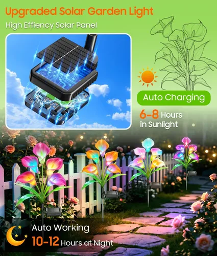 Vista 4 de KOOPER Solar Calla Lily Lights Outdoor, 4 Pack, 20 Flower, Color Changing