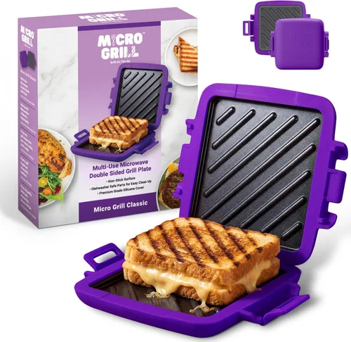 Vista 8 de Sandwichera clásica para microondas, parrilla para microondas, tostadora, sándwiches de queso a la parrilla de 3 minutos, cubierta de silicona Azul