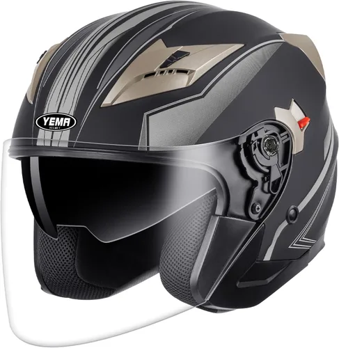 Vista 15 de YEMA Open Face Motorcycle Helmets, DOT Approved 3/4 Moped Helmet Dual Visor Quick Release Buckle, Helmets for Adults Motorcycle Men Women Helmets
