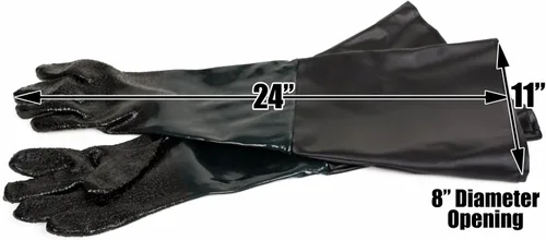 Vista 2 de Guantes de chorro de arena de goma con apertura de 8 pulgadas de diámetro y 24 pulgadas de longitud para gabinetes de chorro de arena modelo 60 90