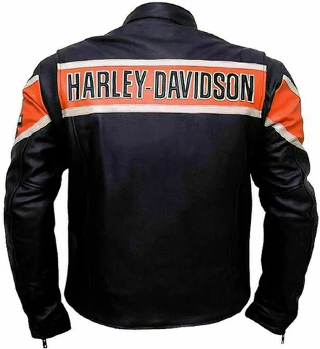 Vista 4 de La-Mejor Chaquetas de cuero Harley negro para hombre - Victoria Lane HD Motorcycle Davidson Chaqueta de cuero para hombre
