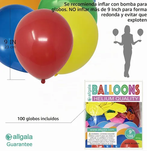 Vista 2 de Allgala 100 globos de látex prémium de grado helio de 9 pulgadas para cumpleaños, cumpleaños, baby shower, fiesta de compromiso, decoración de boda