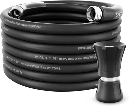 Vista 13 de SPECILITE Manguera de jardín de 3/4" 25 pies con boquilla de alto flujo, manguera de agua de goma híbrida flexible resistente para exteriores