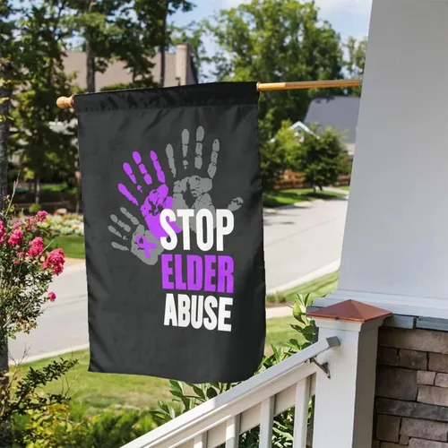 Vista 7 de Letrero de decoración para exteriores con texto en inglés "Stop Elder Abuse Elder Abuse Elder Abuse Awareness Flags", para jardín, patio, césped, 12