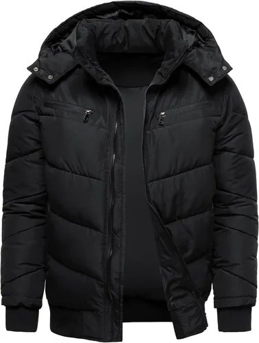 Vista 2 de HOOD CREW Abrigos de invierno para hombre, parka acolchada y a prueba de viento, chaquetas de plumón cálidas con capucha extraíble