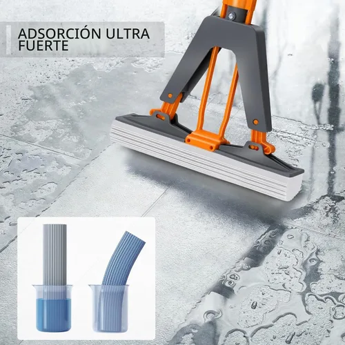 Vista 3 de Trapeador de Esponja, Trapeador de Compresión PVA Masthome con 3 Repuestos de Trapeador Absorbente, Trapeadores de Esponja para Limpieza de Pisos
