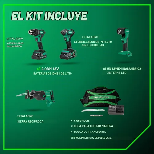 Vista 7 de Metabo HPT Taladro Percutor Inalámbrico MultiVolt™ de 18V, Destornillador de Impacto, Sierra Recíproca, y Linterna Kit Combinado de 4 Piezas