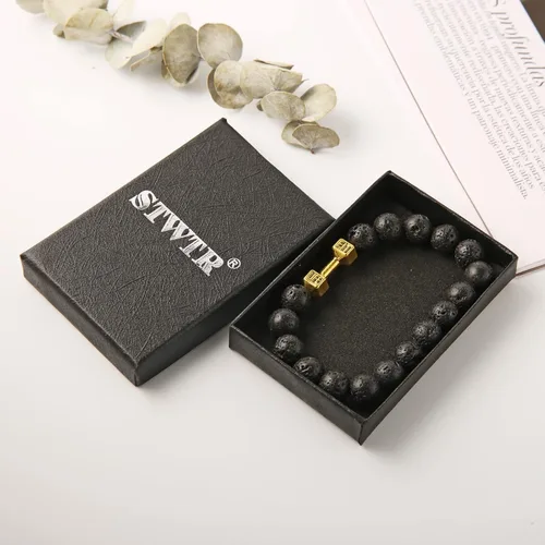 Vista 6 de STWTR Pulsera de cuentas para hombre y mujer, esqueleto humano de 0.394in, roca volcánica, ansiedad, pulsera de yoga para niños, Piedra de lava, n