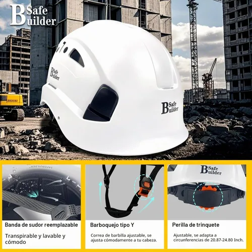 Vista 3 de SAFEBUILDER Casco de seguridad industrial con visera Casco duro ABS con visera Ventilación ajustable Casco de construcción Protección para la cabeza