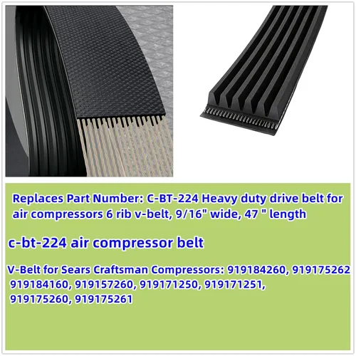 Vista 8 de Fuoequl Correa del compresor de aire C-BT-224 J6 47.3" para Craftsman Porter Cable DeVilbiss EXLC5G20 ACBL660V 470j6 919184260 For Craftsman