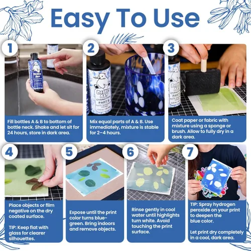 Vista 9 de Bearly Art Cyanotype Kit - Sun - Juego de impresión solar para impresión fotográfica en papel y tela - Sensibilizador de 2 partes - Archivo - Crea