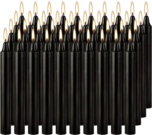 Vista 26 de Juego de 20 velas de pilar negras de 2 pulgadas de ancho x 4 pulgadas de alto, decoración elegante para el hogar, eventos y celebraciones, acabado