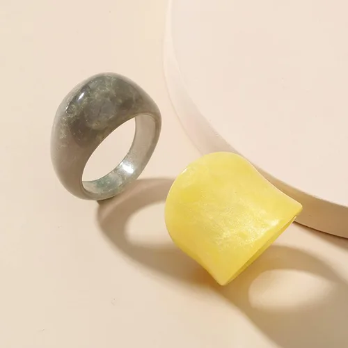 Vista 4 de Anillos gruesos de resina, anillos de resina acrílica, anillos anchos y gruesos para nudillos, anillo de articulación apilable, retro, acrílico