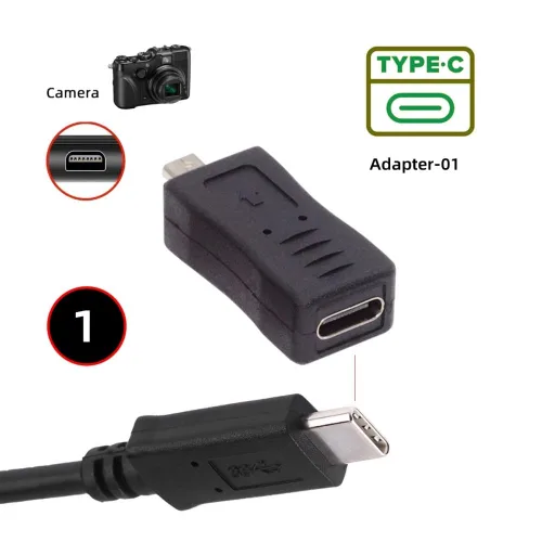 Vista 8 de cablecc 3pccs Mini 8P a USB-C Micro Mini USB Adaptador de Datos de Alimentación Hembra para Cámara