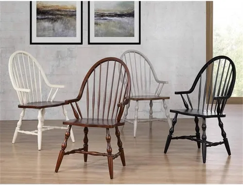 Vista 8 de Sunset Trading Andrews Windsor Silla de comedor con brazos Castaño envejecido