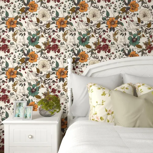 Vista 5 de Danodoi Papel tapiz floral amarillo para despegar y pegar, papel tapiz de vinilo para pegar y despegar, papel adhesivo colorido para armarios, papel