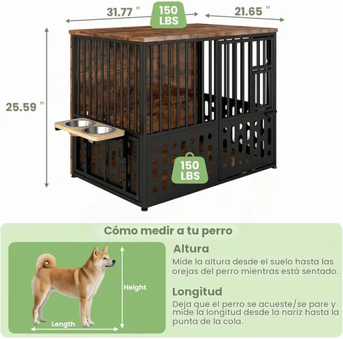 Vista 2 de Yafylly Jaula para perros pequeños de 32 pulgadas, muebles de madera para perros pequeños y medianos, ventana interactiva, cuencos ajustables