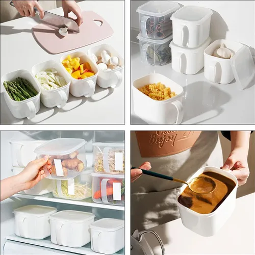 Vista 6 de Hemoton Contenedores de almacenamiento de plástico blanco para refrigerador con asa, contenedor de almacenamiento de alimentos, caja Bento