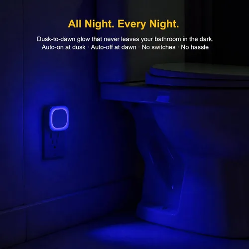 Vista 3 de Paquete de 2 luces nocturnas enchufables regulables, luz nocturna azul, sensor automático de atardecer a amanecer, luz nocturna LED, brillo suave