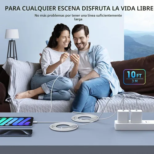 Vista 7 de Cargador de carga rápida para iPhone 17 16 15, paquete de 2 cables tejidos USB C de 10 pies de largo con bloque de carga rápida USBC de 20 W