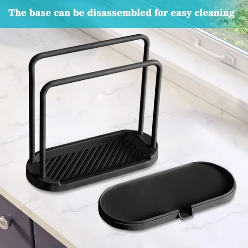Vista 4 de Bandeja Organizadora de Fregadero de Cocina, Soporte Organizador para Esponja, Paño de Platos, Trapo, Cepillo, Almacenamiento y Organización de Negro