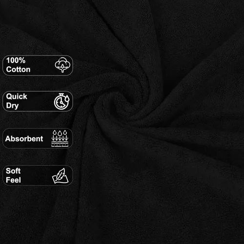 Vista 6 de GOLD TEXTILES Juego de 24 toallas de baño negras de alta absorción, multiusos, secado rápido, para piscina, gimnasio, hotel, spa