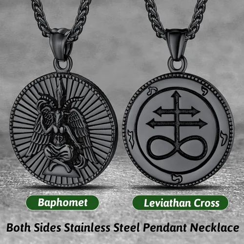 Vista 3 de FaithHeart Collar de cabeza de toro punk de acero inoxidable para hombres y mujeres colgante de cruz invertida de Satanás con delicado embalaje