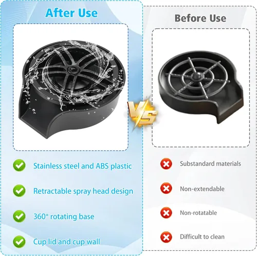 Vista 6 de Petyoung Enjuagadora de vidrio para fregadero de cocina, enjuague de vidrio giratorio de 360 grados con cabezal rociador extraíble, lavadora