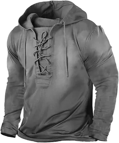 Vista 2 de ZOCANIA Sudaderas con capucha tácticas retro para hombre, de manga larga, para deportes al aire libre, con cordón, con cordón