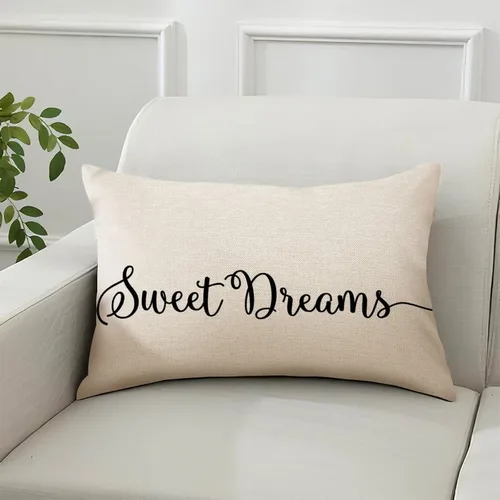 Vista 2 de Sweet Dreams - Fundas de almohada lumbar de lino y algodón de 12 x 18 pulgadas, funda de almohada rectangular decorativa de granja, divertida