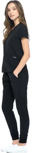 Vista 2 de Dagacci Medical Uniform® Women's V-Neck Jogger Scrubs Negro