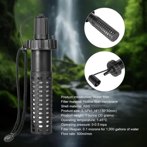 Vista 3 de Pajita de Filtro de Agua por Gravedad 3L, Sistema de Filtración de Agua para Camping con Purificador, Purificador de Agua de Supervivencia