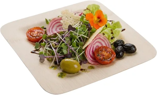 Vista 6 de Restaurantware Platos de hoja de bambú de 7 pulgadas, 100 platos de bambú desechables, platos de bambú sostenibles y resistentes para fiestas