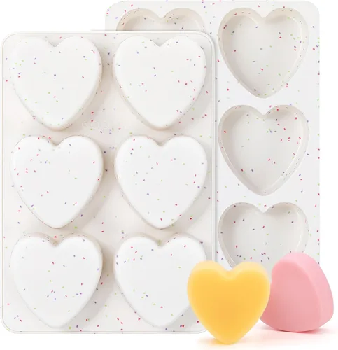 Vista 12 de Moldes de silicona pequeños en forma de corazón de 2 pulgadas para chocolate, caramelo, pastel, jabón (Juego de 2, crema)