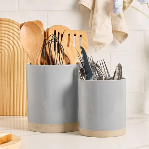 Vista 8 de famiware Milkyway - Soporte para utensilios de cocina para encimera, 7.2 + 5.8 pulgadas, utensilios de cocina de cerámica para encimera, organizador