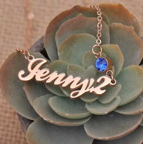 Vista 5 de LikeFun Collar con nombre personalizado para uso diario con piedra natal para niñas